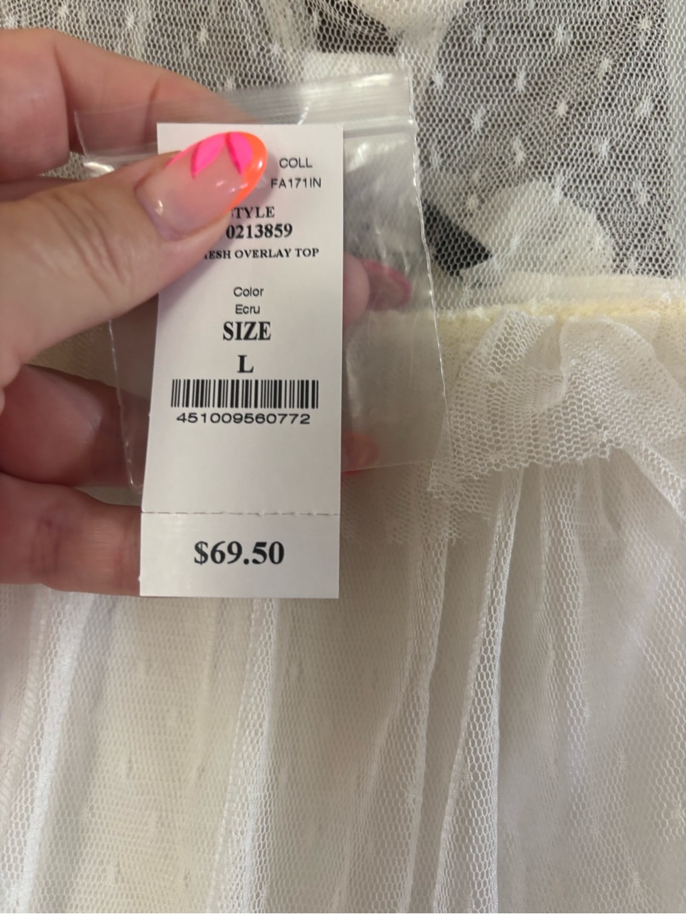 Sheer Dot Mesh Ruffle blouse - White - Picture 3 of 7